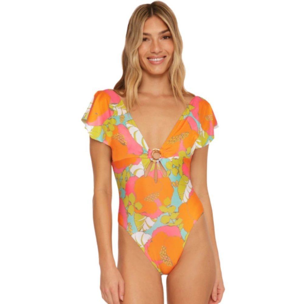 Trina Turk Orange Pink Floral One-Piece Swimsuit